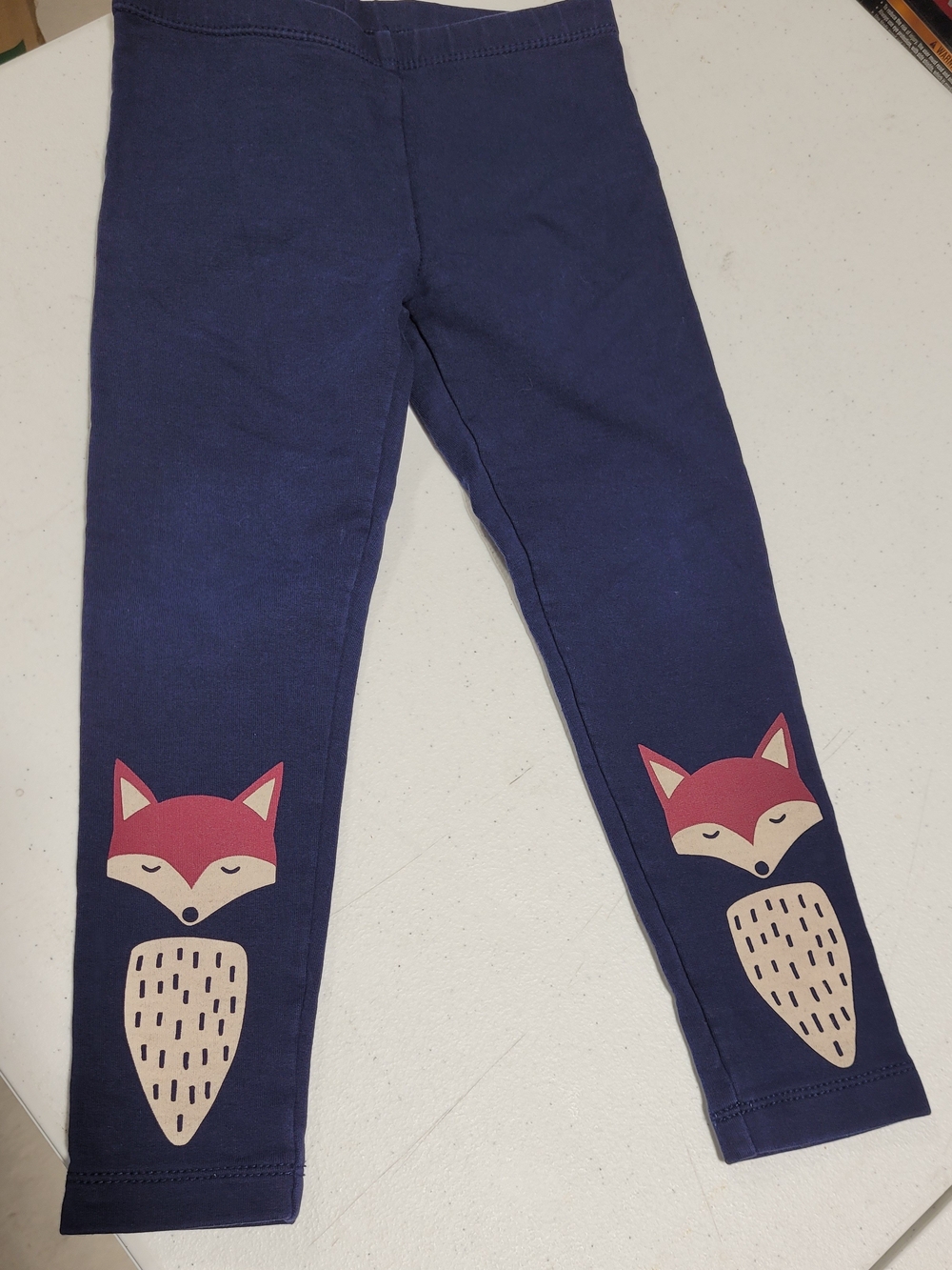 tea n rose Navy Leggings with Pink Fox Knee Graphics